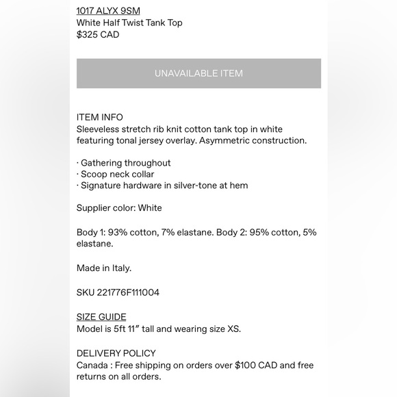 1017 Alyx 9SM tank top size XS from SSENSE - Picture 5 of 9